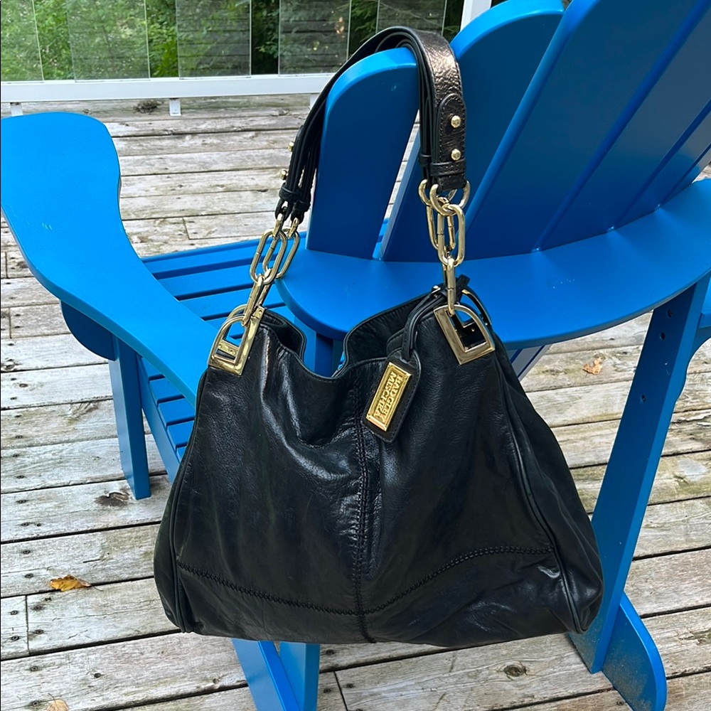Rare Badgley Mischka vintage extra large Black Leather Women’s Bag
